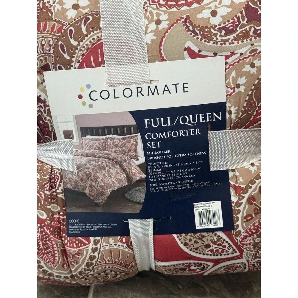 Colormate Full/Queen Comforter Set Paisley Red Tan Microfiber Sears New 3 Piece